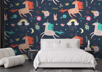 Seamless pattern with unicorns Wall mural