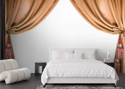 brown silk curtain with tassels over white background Wall mural