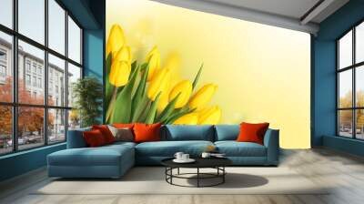 Spring Flowers. Beautiful Yellow Tulips Bouquet Wall mural