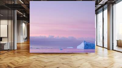 Serene Antarctic Horizon A Tranquil Pastel Palette with Icebergs and Calm Seas Wall mural