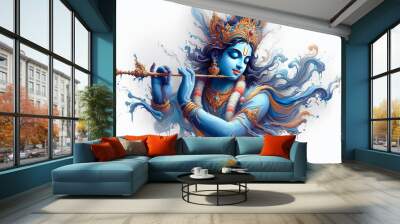 A portrait of god Krishna in a watercolor style texture in white background, copy space   Wall mural