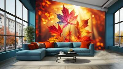 colorful fall maple leaves texture background for thanksgiving, holiday, decoration, harvest,nature, design concept Wall mural