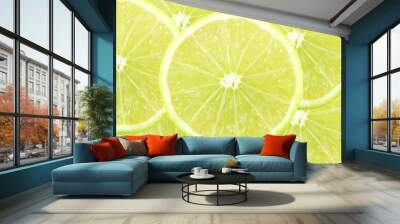 fresh lemon lime citrus fruit slice closeup Wall mural