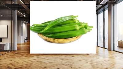 fresh whole green Lady Fingers or Okra vegetable in basket,cutout in transparent background,png format Wall mural