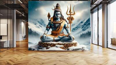 Hindu god Shiva or shiv meditating on Mount Kailash in the Himalayas Wall mural