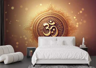 Indian Hinduism religious circle design symbol golden text Om,aum,or oim meaning adoration to Hindu god,popular Hindu mantra,holy, peaceful background, religious background, religious symbols Wall mural