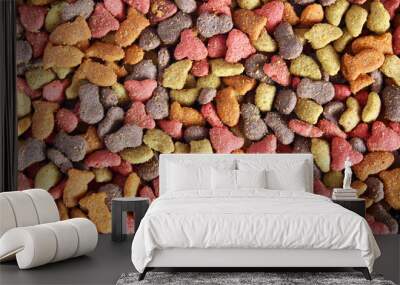 multicolored dried animal or pet food as pet food or health background texture,,top view Wall mural