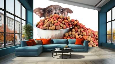 Dog peaking over dog food Wall mural