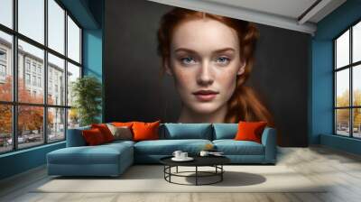 Beauty fashion portrait of beautiful redhead woman. Generative AI Wall mural