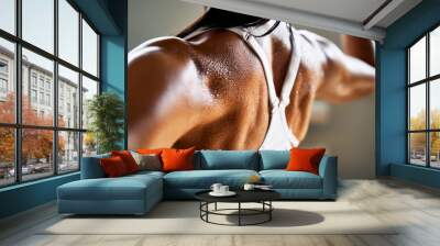 Close up of woman back with flexing her muscles Wall mural