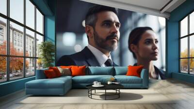 group of confident business people in suits standing in modern office interior. generative ai Wall mural