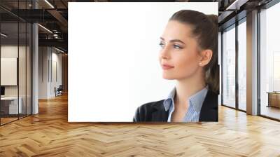 Portrait of young beautiful business woman on white background Wall mural