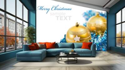 yellow christmas decorations isolated on white background with c Wall mural