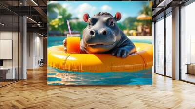 hippo in Pool party paradise Wall mural