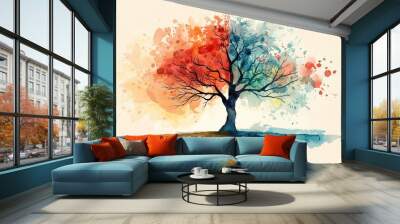 tree flat design side view orchard theme water color Split-complementary color scheme Wall mural