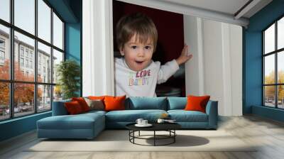 toddler boy with I love Daddy t-shirt Wall mural