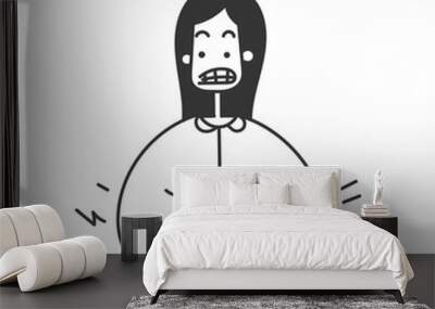 hand drawn doodle girl with abdominal stomach pain illustration Wall mural