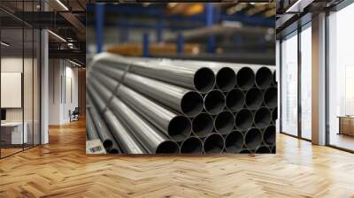 Closeup of gray Industrial steel pipes with blurred background Wall mural