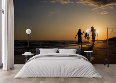 Family beach silhouette Wall mural