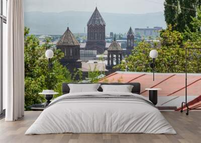 Beautiful skyline with historic churches in the city of Gyumri, Leninakan, Armenia Wall mural