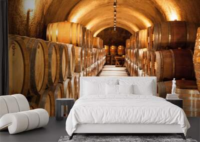 Wine Barrels at napa valley vineyard winery Wall mural