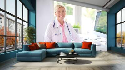 Female doctor portrait at the medical room Wall mural