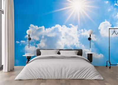 Blue summer sky with bright sun Wall mural