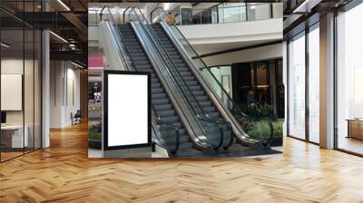 Mockup standalone big screen info kiosk. Digital media with blank white screen modern panel, display, signboard for advertisement design in a shopping center and mall. Including clipping path. Wall mural