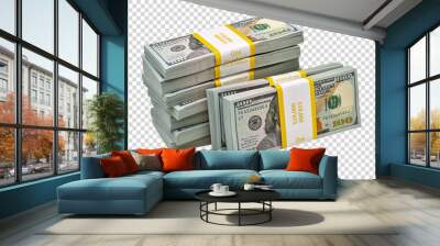 New design dollar bundles stack of bundles of 100 US dollars isolated on white background. Including clipping path Wall mural