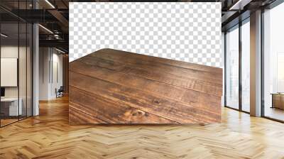 Perspective view of wood or wooden table top corner on isolated background including clipping path	 Wall mural