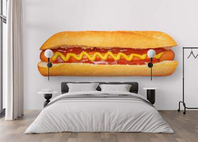 Hot dog on a white background Wall mural