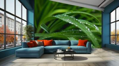 Green Plant and Rain Drops Wall mural