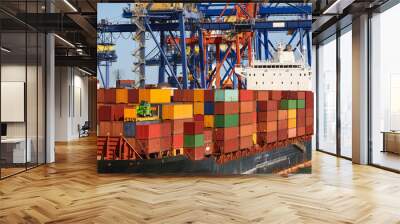 Containers on a vessel. Global market. Cargo shipping. Logistic Wall mural