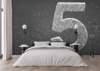 Number five silver color over a grey background. Anniversary. Wall mural