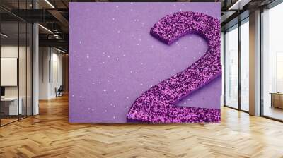 number two purple color over a purple background. anniversary Wall mural