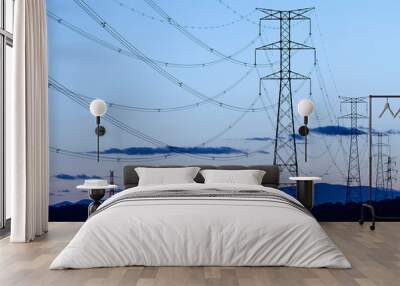 Power lines. Energy industry. Industrial electricity distribution. Renewable production Wall mural