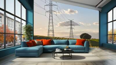 power lines. energy industry. industrial electricity distribution. renewable production Wall mural