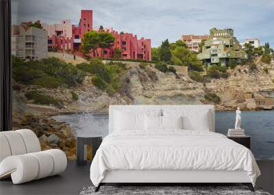 Spanish mediterranean coastline in Alicante. La manzanera. Red wall Wall mural