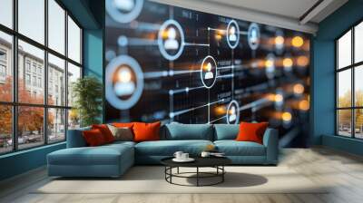 A digital network depicting interconnected people on a computer screen, symbolizing online communication and relationships Wall mural