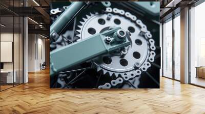 closeup product photo of the gear chain of a teal colored e-bike Wall mural