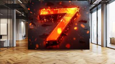 A glowing, fiery number 7 surrounded by sparks and debris, suggesting intensity and energy. Wall mural