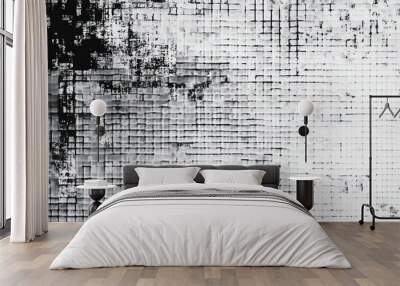 Abstract black and white grid pattern texture. Wall mural