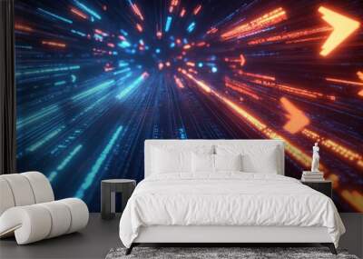 Abstract digital background with blue and orange lines. Wall mural