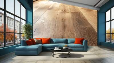 Closeup view of natural wooden floor with warm brown tones and visible grain patterns. Wall mural