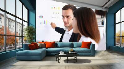 Group of people deliberate on white board Wall mural