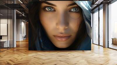 close up of a beautiful young woman under scarf, Wall mural