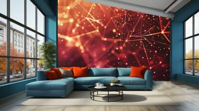 The distribution of triangular shapes in space. Network connection structure. Big data digital background.The structure of the network connection of points and lines. Data technology. Wall mural