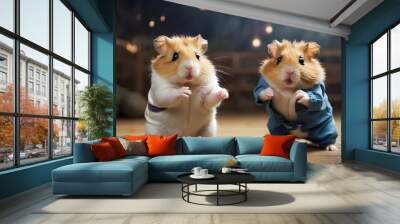 Combat Hamster Playfully battling in a little boxing ring are two cute hamsters. adorable, animals, hamster, fight, pets  Wall mural