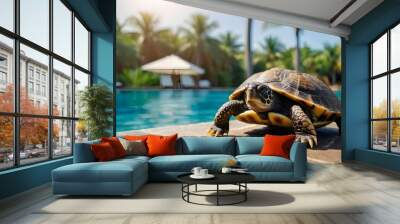 Default A holiday attractive turtle is smiling  Wall mural