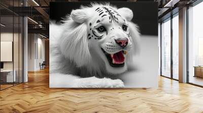 A white tiger with black stripes stares intently at the camera. Wall mural